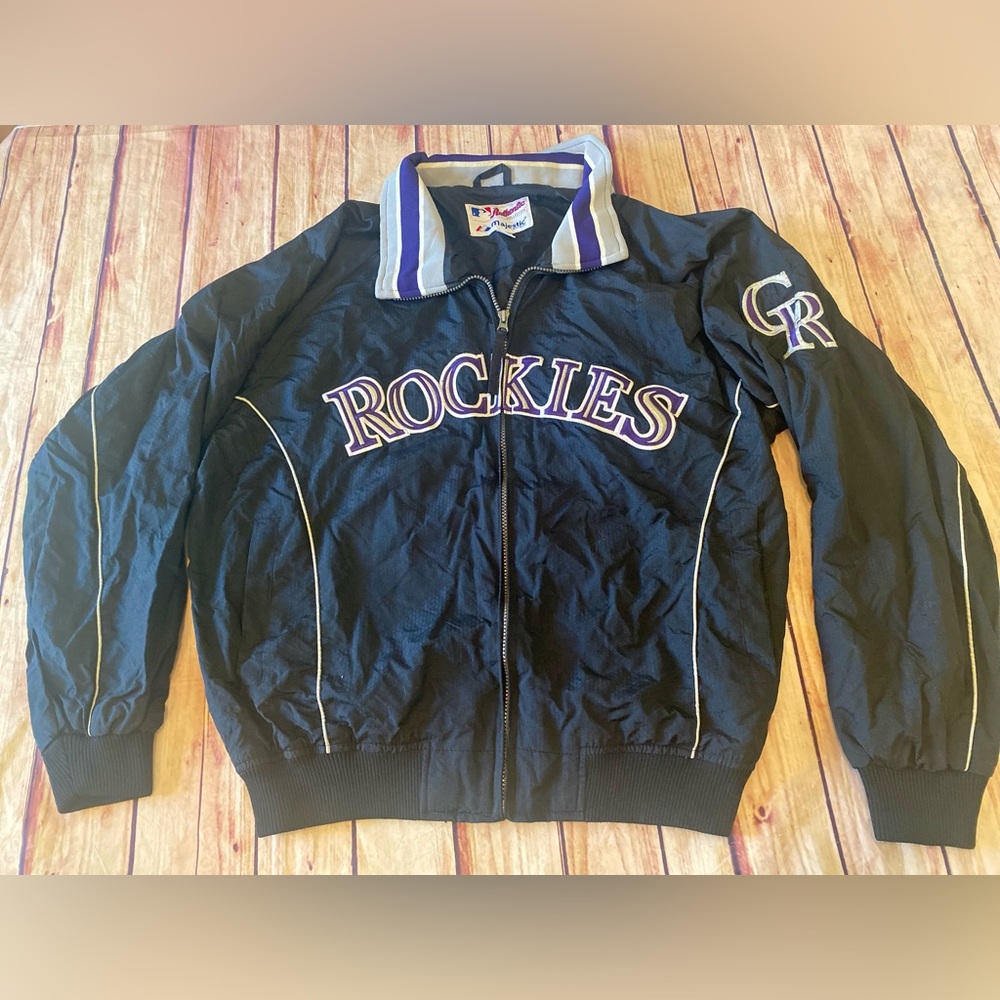 Vintage Authentic Majestic MLB Colorado Rockies Zip Up Black Jacket size XL